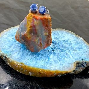 Sterling Silver Natural Amethyst Gemstone Pierced Post Earrings.